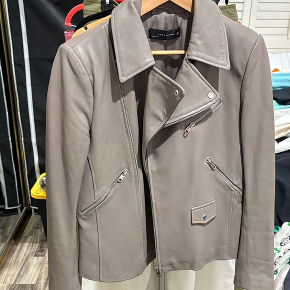 Zara Jackets & Blazers - Zara Taupe Leather Jacket